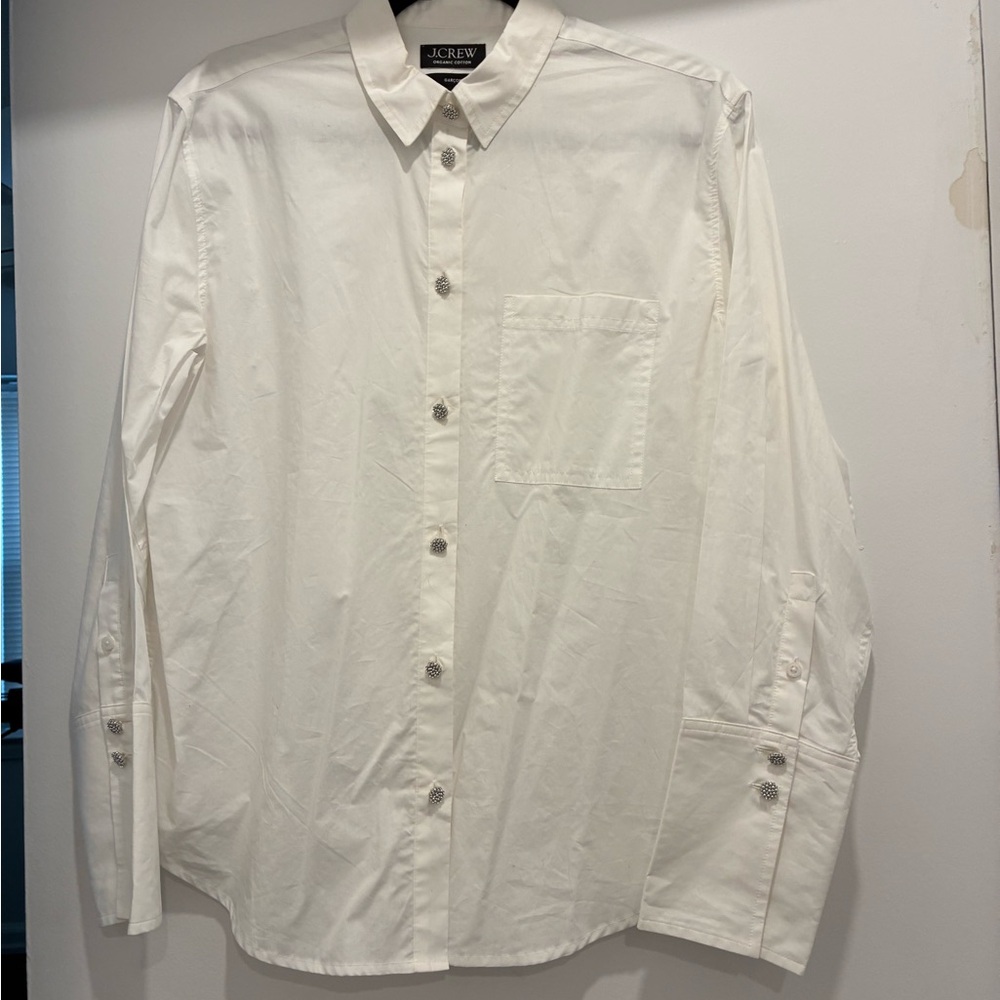 J. Crew Women’s Garçon Classic White Button-Down Shirt with Jewel Buttons